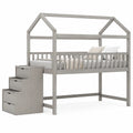 Lit mezzanine en bois de pin gris avec escalier de rangement 200x90 cm