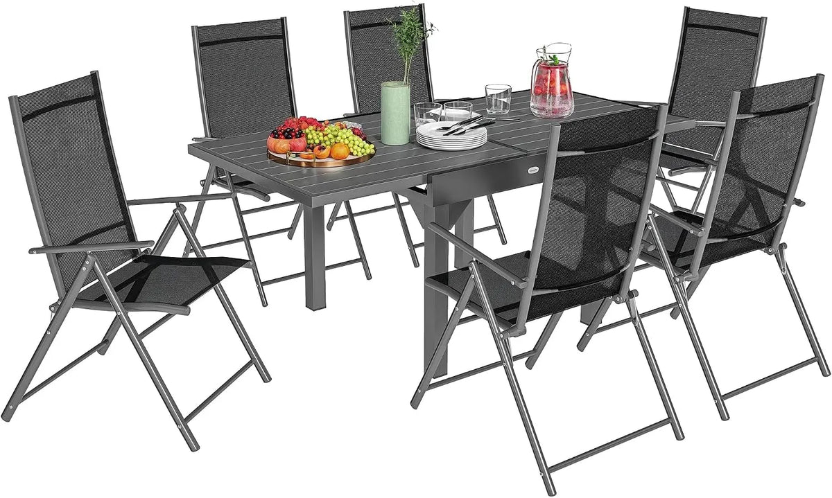 Outsunny 7-Piece Garden Table and Chairs Set – 180cm, gris, extensible
