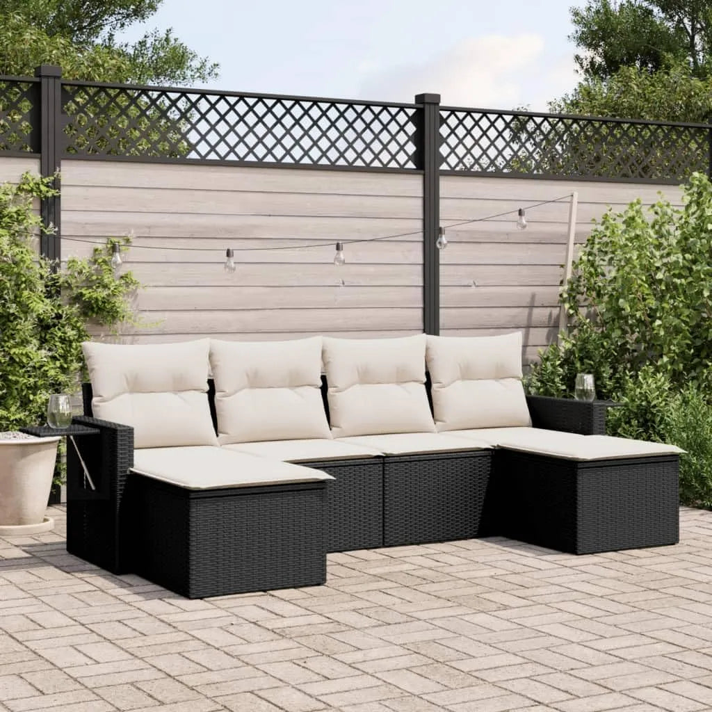 Canapé de jardin et sofa lounge extérieur — avec coussins, 6 pièces, 110 kg, noir, en résine tressée