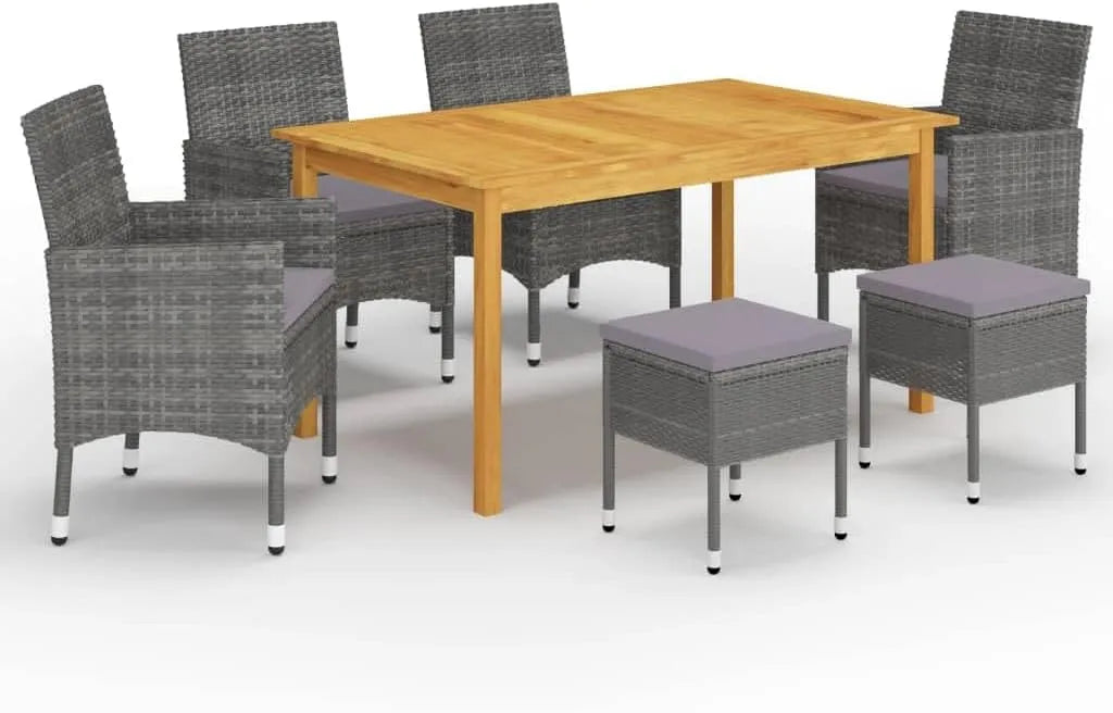 Salon de jardin et ensemble lounge – en bois, avec coussins, gris, en résine tressée, résistant aux intempéries