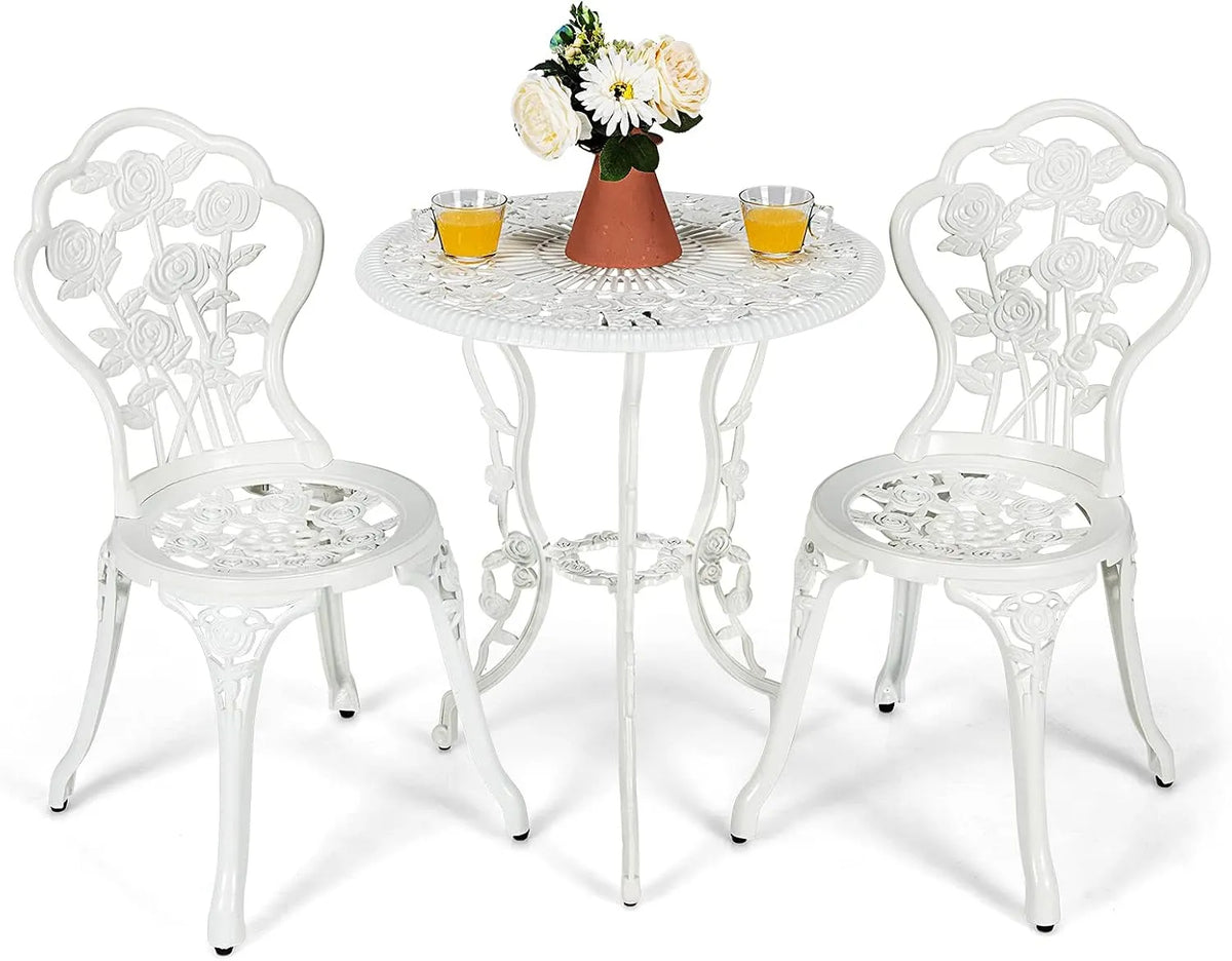 COSTWAY Salon de jardin et ensemble lounge — à motifs, en aluminium, 3 pièces, 150 kg, blanc