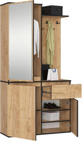 Craft AKORD Ensemble de Vestiaire d'Entrée avec Miroir: avec tiroirs, avec Bibliothèque et étagère de rangements, 3 Portes, 7 Étagères, 95 cm