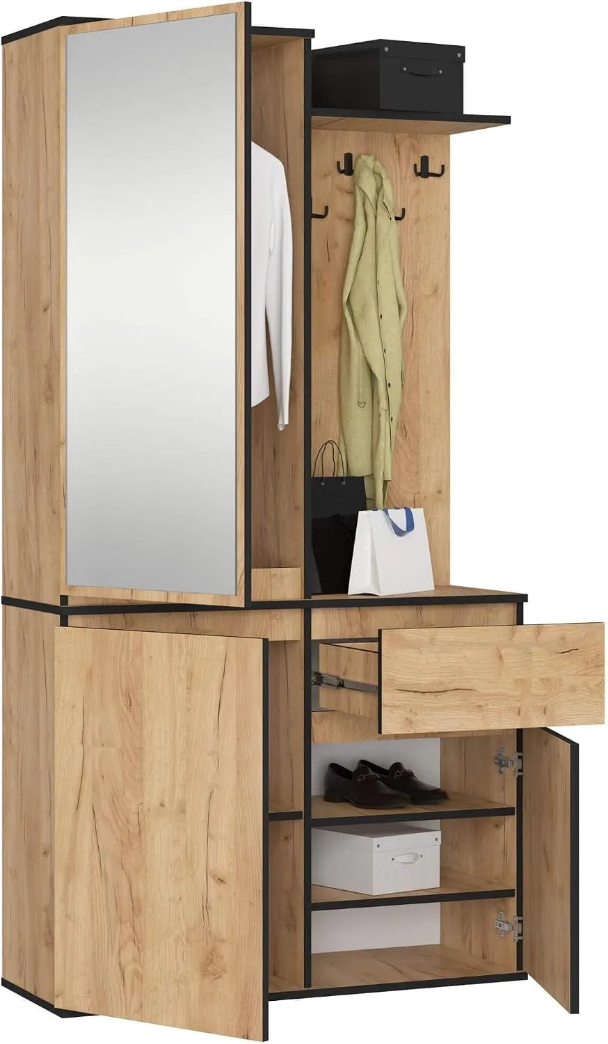 Craft AKORD Ensemble de Vestiaire d'Entrée avec Miroir: avec tiroirs, avec Bibliothèque et étagère de rangements, 3 Portes, 7 Étagères, 95 cm