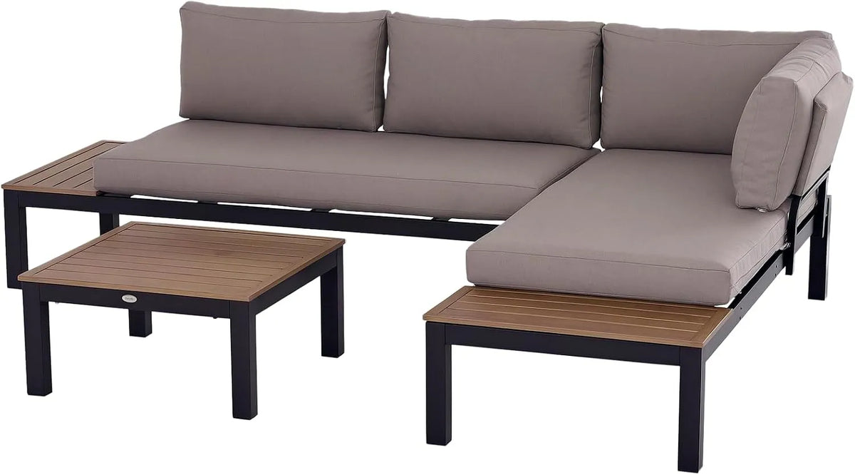 Outsunny Salon de jardin et ensemble lounge – en bois, avec coussins, 5 Places, noir