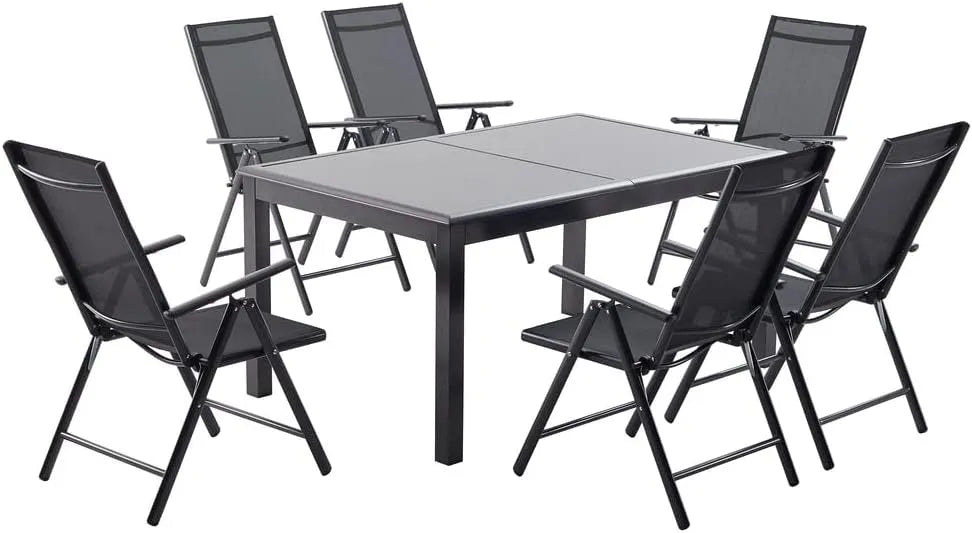 Salon de jardin et ensemble lounge – USINE, pliable, réglable, en aluminium, 6 Places, gris, extensible, inclinable