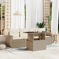 Canapé de jardin et sofa lounge extérieur — modulaire, avec coussins, réglable, 5 pièces, beige, en résine tressée