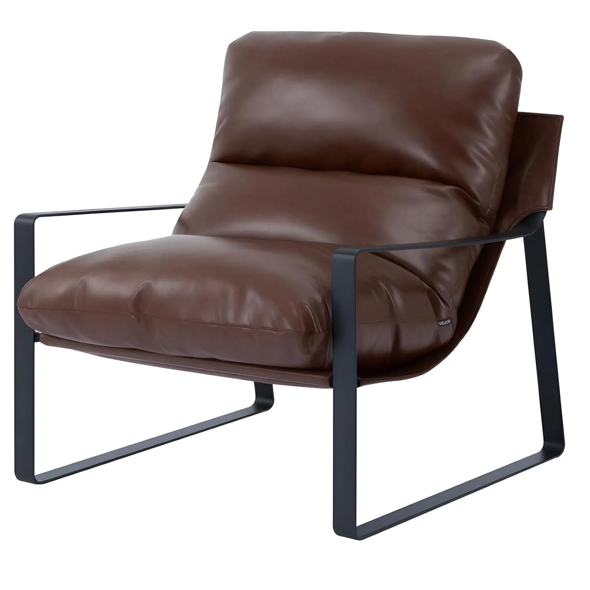 VEVOR Fauteuil et chaise rembourrée d'appoint — en métal, en cuir PU, avec accoudoirs, marron