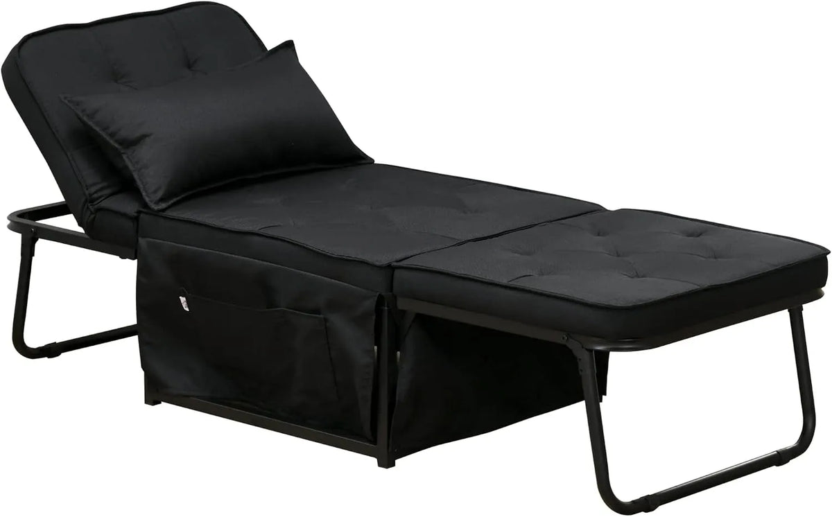 HOMCOM Chaise: convertible, avec dossier, avec coussins, réglable, 1 Place, 5 Niveau ×, noir, inclinable