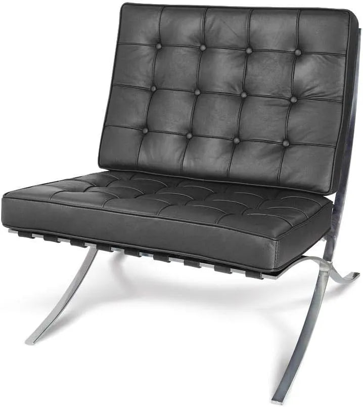 Fern Fauteuil et chaise rembourrée lounge style Barcelone uniquement en cuir noir