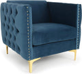Menzzo Fauteuil et chaise rembourrée Joshua Velours Bleu lf33821velvetblue: revêtement en velours