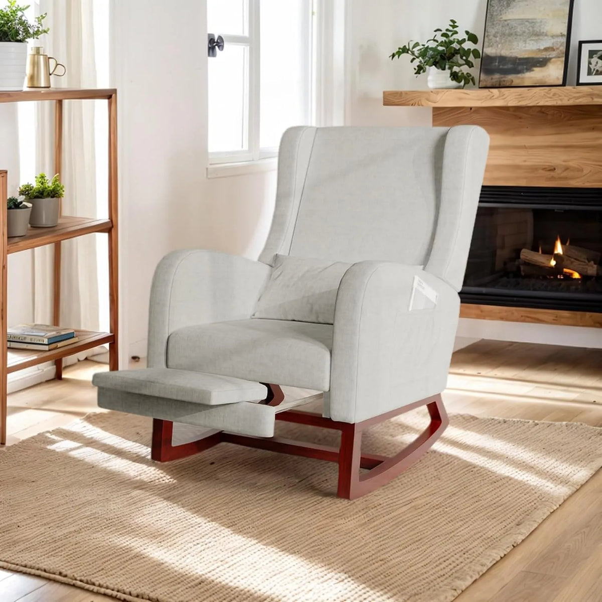 Fauteuil et chaise rembourrée à bascule: 67 × 64 × 99 cm, 110 kg, gris