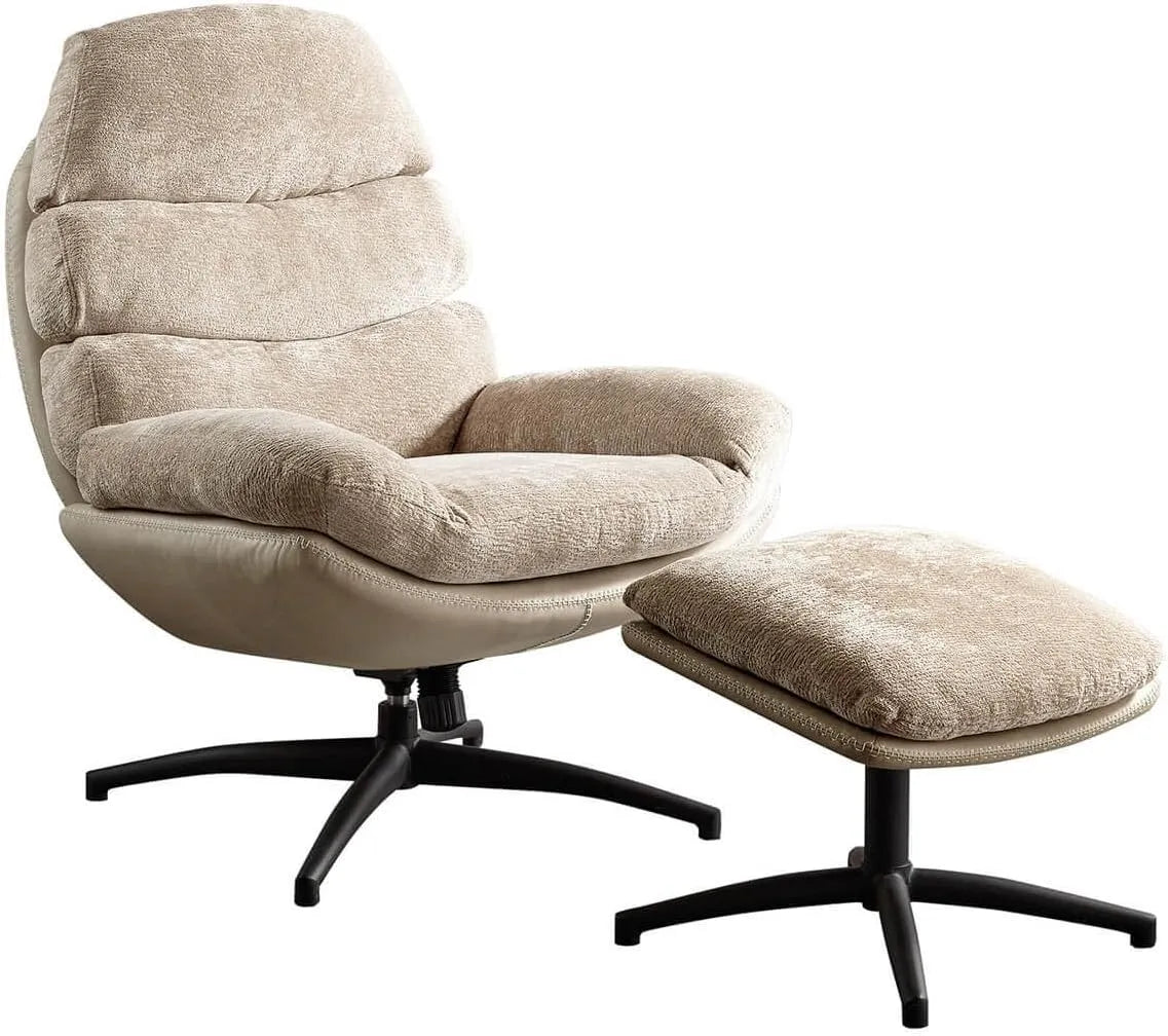 Fauteuil et chaise rembourrée Pivotant avec Repose Pieds Bi-Matière Beige