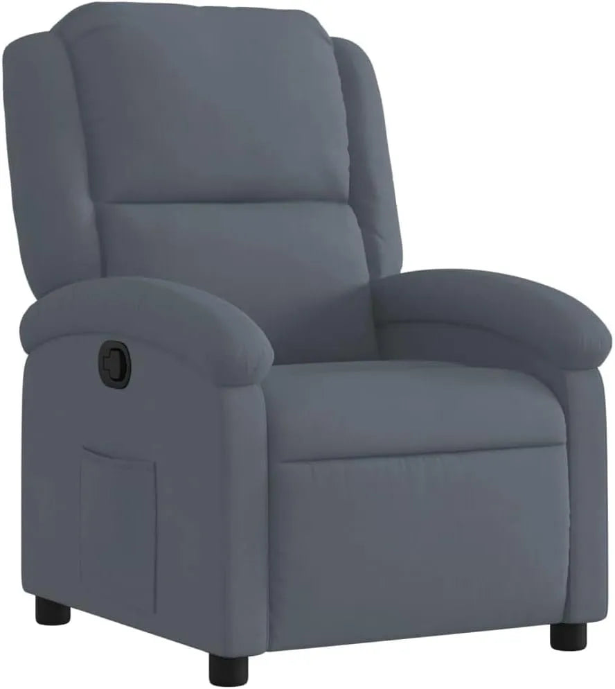 Chaise: avec dossier, réglable, gris, inclinable, revêtement en velours