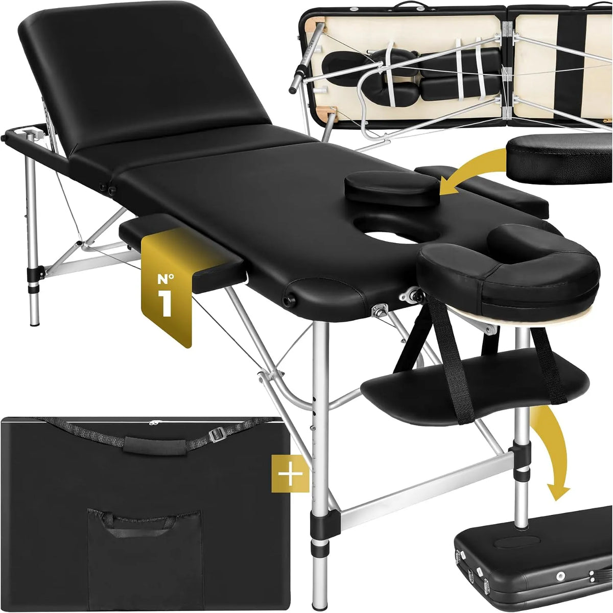 tectake ® Table de Massage Pliante Professionnelle 3 Zones Aluminium Cosmetique – en aluminium, format portable, usage professionnel