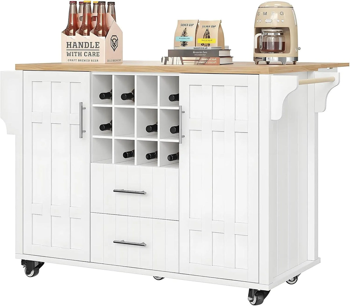 îlot Central De Cuisine Avec Abattant Rabattable: avec rangement, blanc