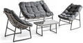 Salon de jardin et ensemble lounge: en métal, 4 Places, gris