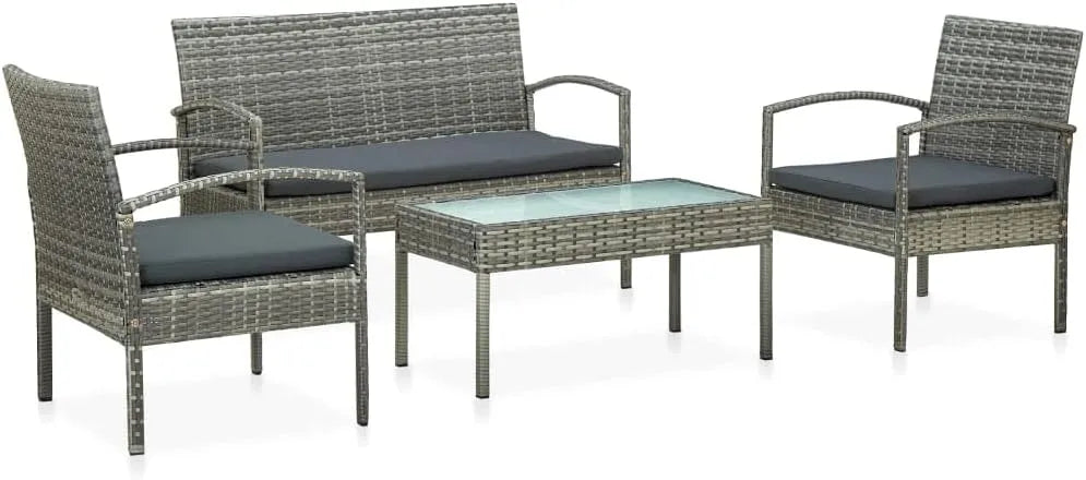 Salon de jardin et ensemble lounge – en résine tressée, 4-tlg, gris, en résine tressée