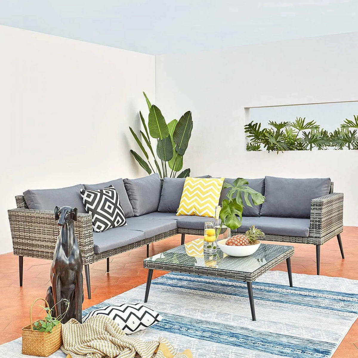 Salon de jardin et ensemble lounge – USINE, en acier, 5 Places, gris