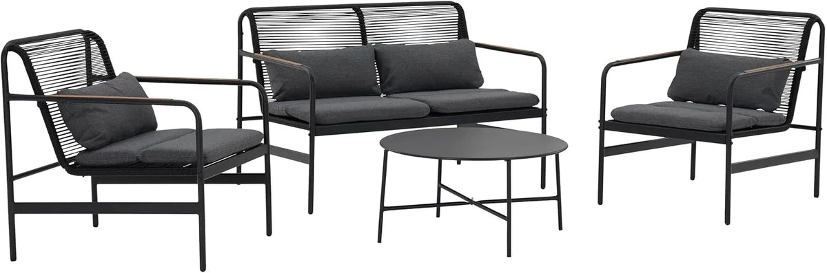 Salon de jardin et ensemble lounge — en métal, 4 Places, noir