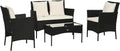 Outsunny Chaise de jardin et fauteuil de terrasse — en résine tressée, 4 pièces, 2 places, noir, en résine tressée