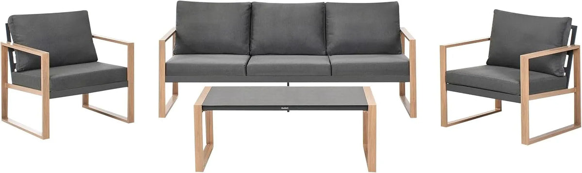 Canapé de jardin et sofa lounge extérieur: en métal, en bois, avec coussins, 5 Places, gris