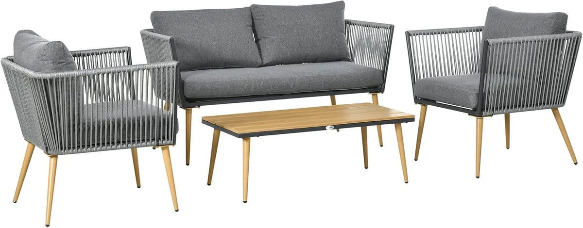 Outsunny Salon de jardin et ensemble lounge – avec coussins, 4 Places, gris