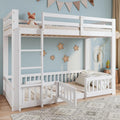 Lit superposé et lit mezzanine: pour enfant, en bois, avec barrière anti-chute, avec échelle, 90 × 200 cm, blanc