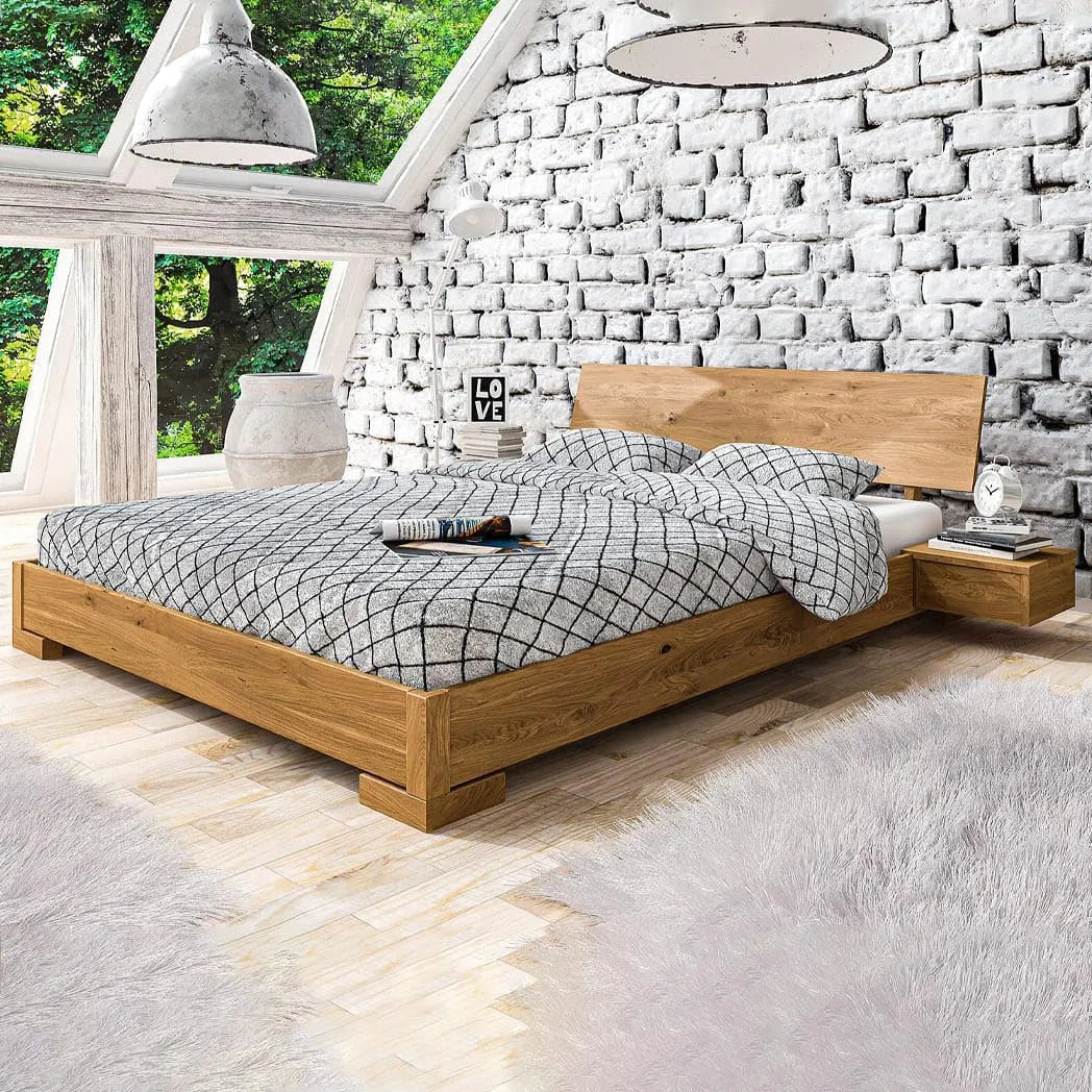 Lit avec tête de lit intégrée en chêne Massif Clair – LT36007, pivotant, 160 × 200