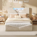 Lit double rembourré — avec rangement, affichage LED, 140 × 200 cm, beige, avec rangement intégré, revêtement en tissu