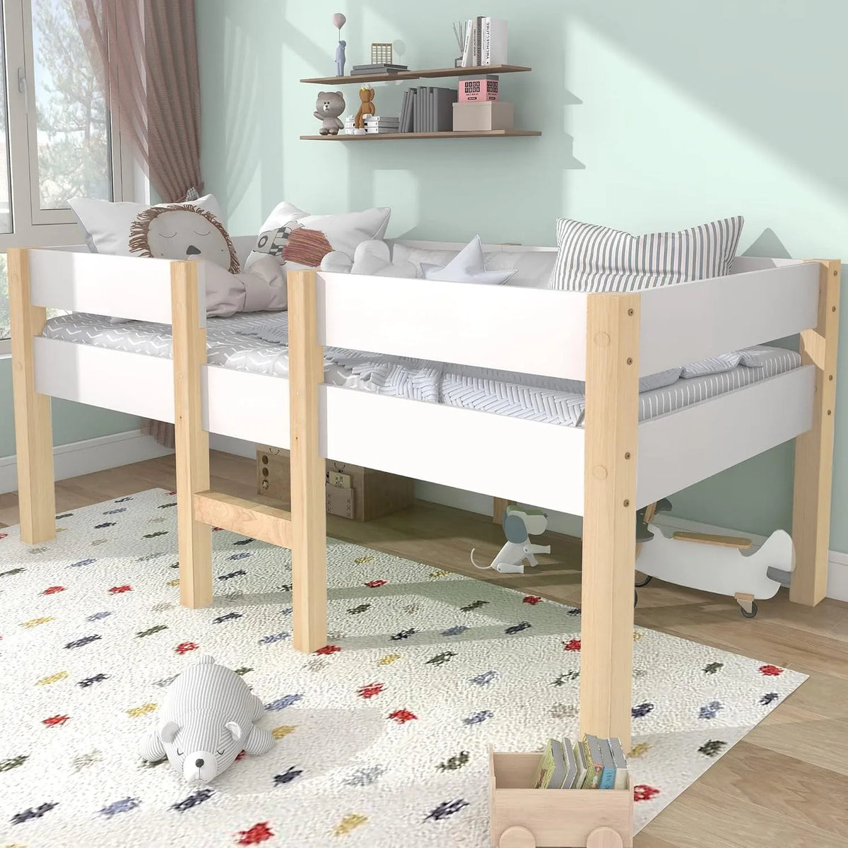 lit d'Enfant — pour enfant, en bois, 90 × 190 cm, blanc, en bois massif
