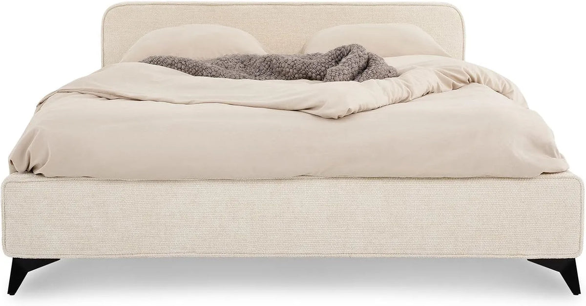 Lit Double LEVERDA 140x190 cm – revêtement en tissu, en bois, 140 × 190 cm, blanc