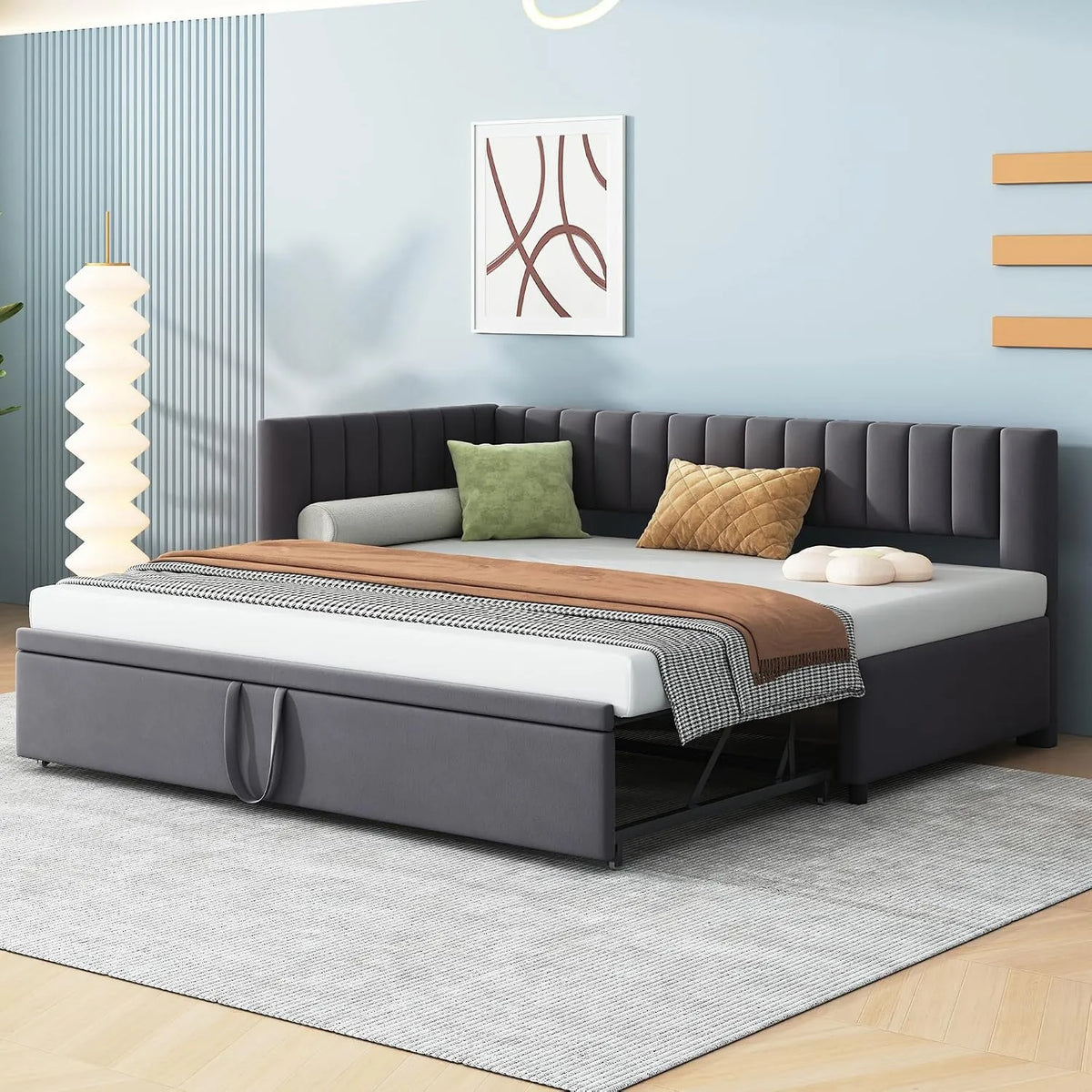 Canapé convertible et canapé-lit – pour enfant, revêtement en tissu, 180 × 200 cm, gris, revêtement en velours