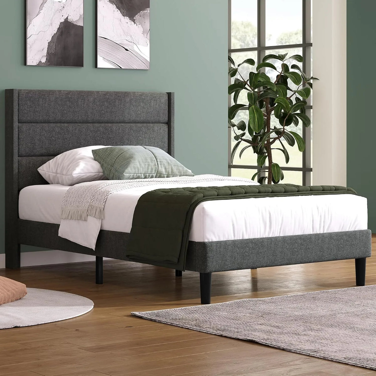 Lit capitonné 90 x 200 cm: 90 × 200 cm, gris