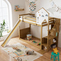 Lit superposé et lit mezzanine – pour enfant, avec escalier, avec toboggan, 2 Places, 90 × 200cm, blanc