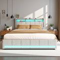Lit rembourré et cadre de lit tapissé — avec tiroirs, avec port USB, affichage LED, 4 tiroirs, 140 × 190 cm