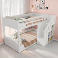 Lit superposé et lit mezzanine – pour enfant, avec escalier, avec barrière anti-chute, 2 Places, 90 × 200 cm, blanc, revêtement en tissu