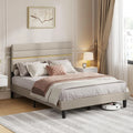 VASAGLE RMB503W01 Lit rembourré et cadre de lit tapissé — en métal, en bois, réglable, 140 × 190 cm, beige, en bois massif, revêtement en tissu
