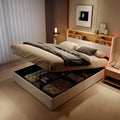 Lit Coffre 140 x 200 cm avec LED et Prise — avec rangement, avec port USB, affichage LED, 140 × 200 cm, blanc