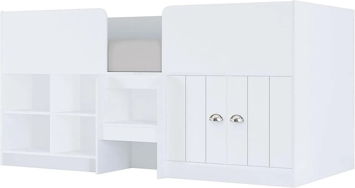 Vente-unique – BOUTANIO, pour enfant, avec rangement, 90 × 190 cm, blanc