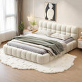 Lit Bubble 140x190: avec dossier, 140 × 190, beige, revêtement en tissu