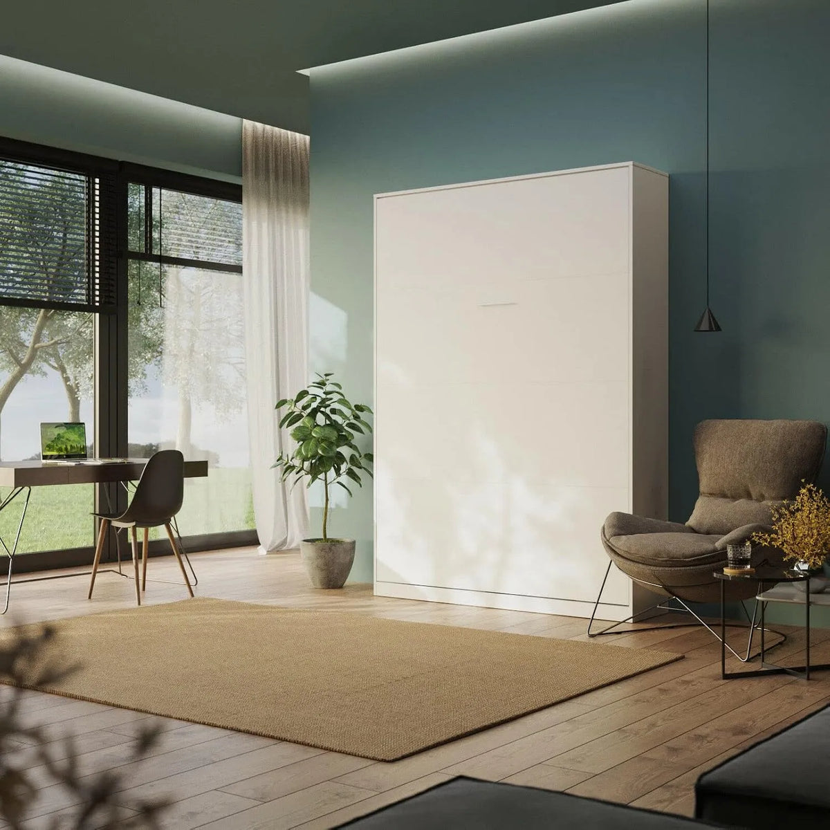 Armoire de rangement — montage mural, avec armoire, 140 × 200cm, blanc