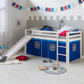 Homestyle4u 2564 Lit mezzanine: pour enfant, en bois, avec toboggan, avec échelle, 90 × 200 cm, blanc