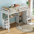 Armoire de rangement – MDF, pour enfant, avec rangement, avec tiroirs, avec escalier, 90 × 200 cm, blanc, revêtement en tissu