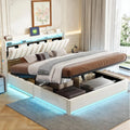 Lit Double rembourré 160 x 200 cm: avec rangement, avec port USB, affichage LED, 160 × 200 cm, beige, revêtement en velours