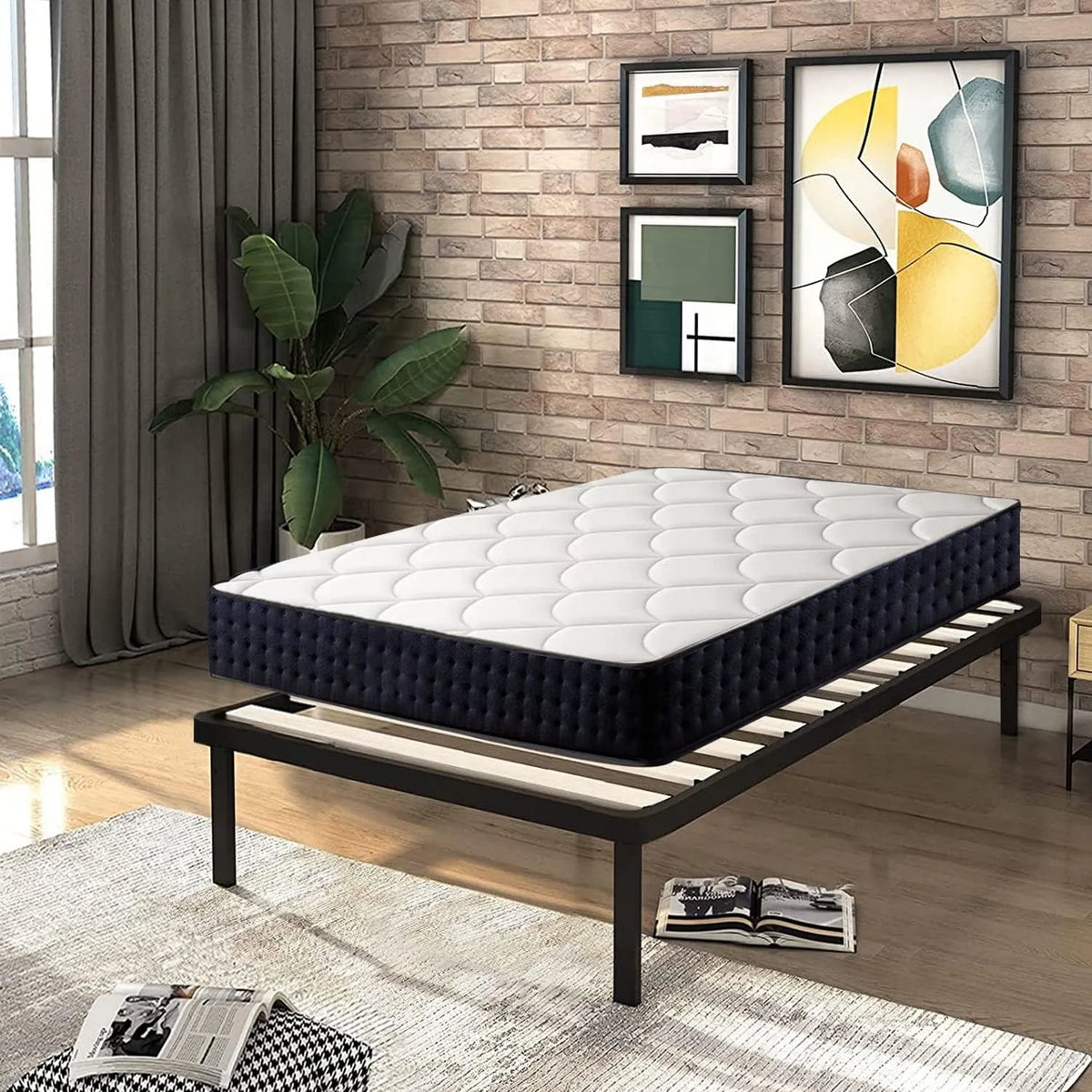 Lit Queen Blanc — 90 × 190 × 22 M, 90 × 190 cm, revêtement en tissu