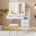 VASAGLE RVT020WB01 Coiffeuse et table de maquillage avec Miroir et Tabouret — avec tiroirs, affichage LED, 40 × 110 × 135 cm, blanc
