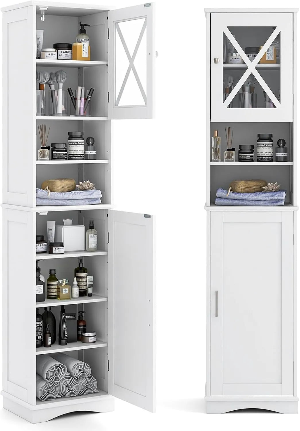 COSTWAY Armoire de rangement — avec rangement, avec Bibliothèque et étagère de rangements, réglable, 5 Étagères, 30 × 40 × 170 cm, blanc