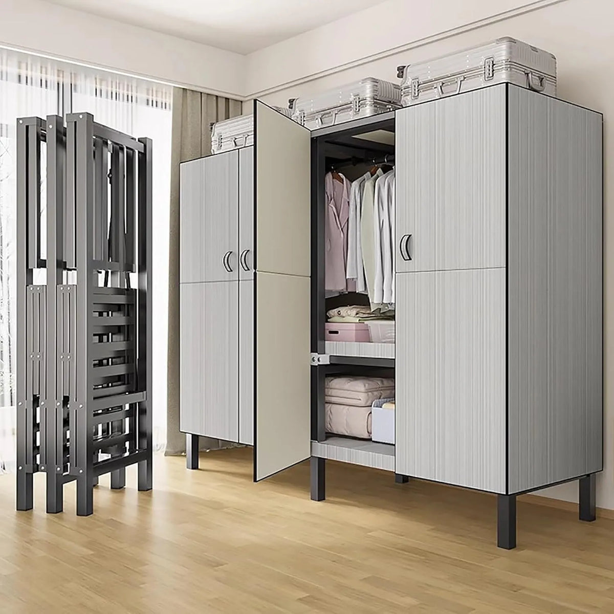 Armoire-penderie et garde-robe de rangement — en acier, pliable, grande capacité, format portable, 125cm