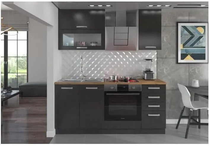 Cuisine complete L 180 cm avec meuble four et plans — gris
