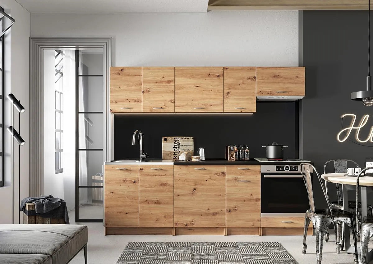 Cuisine complète Mila 8 éléments Couleur chêne Artisan avec Plan – 240 cm